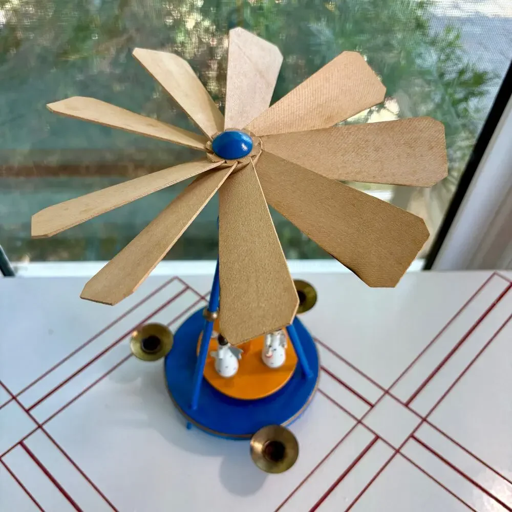 Vintage 1960s German Christmas Pyramid Angel Candle Carousel Spinner